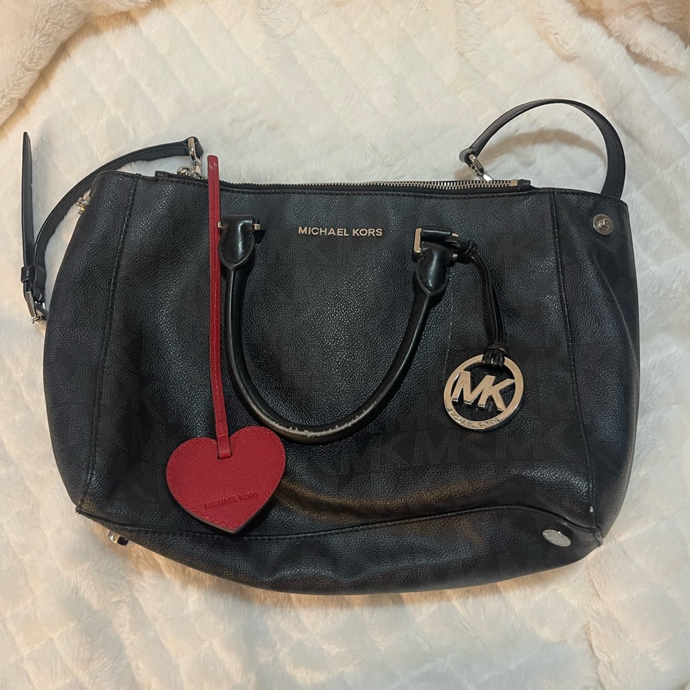 Michael Kors Logo Black Medium Tote With Bag Charm